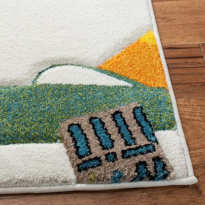 SAFAVIEH Carousel Kids Collection Accent Rug - 4' x 6', Ivory & Blue, Non-Shedding & Easy Care, Ideal for High Traffic Areas for Boys & Girls in Playroom, Nursery, Bedroom (CRK167A)