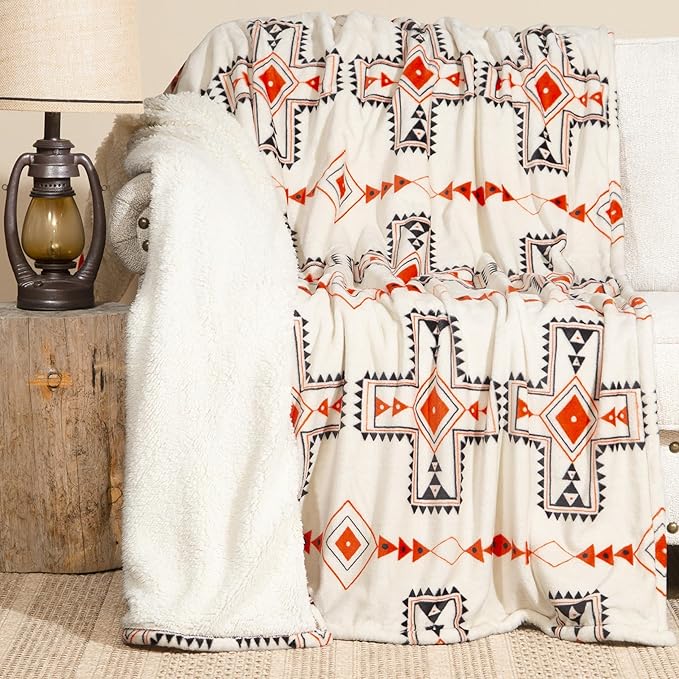 CARSTENS, INC. Wrangler Ultra Premium Super Soft Plush Sherpa Fleece Oversized Throw Blanket 54" x 68", Santa Fe Sun