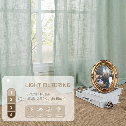 LAMIT Light Sage Linen Curtains 72 inch Length for Bedroom, Faux Linen Textured Light Filtering Drapes Back Tab and Rod Pocket Boho Panels for Farmhouse/Living Room, 2 Panels, 52 x 72 Inch