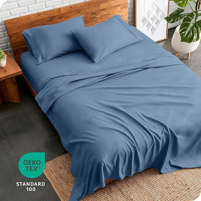 Bare Home Short Queen Sheet Set - 1800 Ultra-Soft Microfiber - Double Brushed - Deep Pockets - Easy Fit - 4 Piece Set - Bed Sheets (Short Queen, Coronet Blue)
