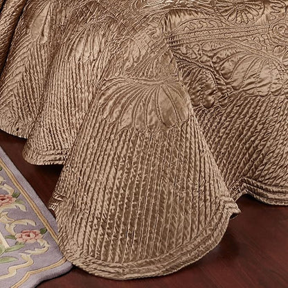 Touch of Class Portia Luxury Bedding | Rich Smoky Topaz | Premier Quilted Polyester Satin | Hand Guided Machine Quilted Scroll Design 3 Piece Set: Full Oversized Bedspread & 2 Standard Shams
