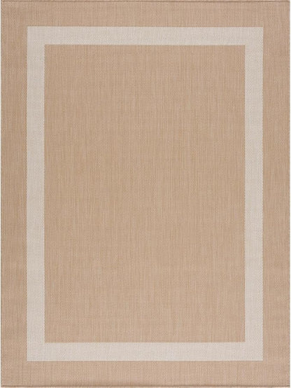 CAMILSON Outdoor Rug 5x7, Modern Outside Rugs for Patios Porches Waterproof Durable Washable Non-Shedding, Easy-to-Clean Indoor Outdoor Area Carpet (5 x 7, Bordered - Beige/White)