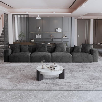 JACH 181" Oversized Corduroy Sectional Couch, Deep 4-Seats Sectional Sofa, Huge Plus Convertible Soft Sofas, Minimalist Modular Couches for Living Room, Office, Apartment, Black