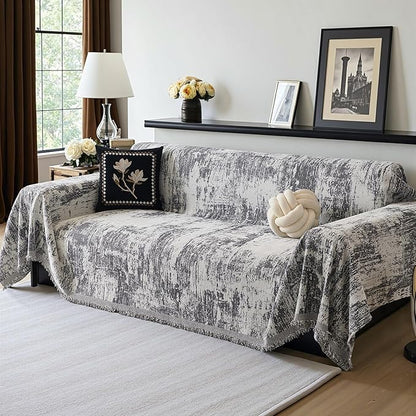MEETSKY Couch Cover Sectional Sofa Covers Washable Chenille Geometric Abstract Couch Covers for 2 Cushion，Sofa Slipcover Multi-Use Durable Couch Throw Cover for Dogs Pets, 71" x 118", Deep Grey