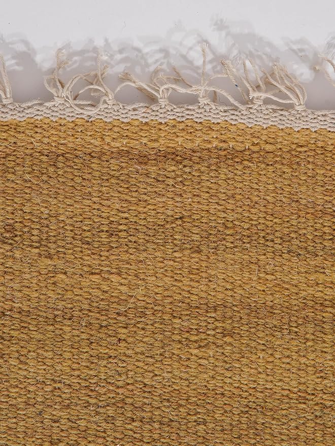 Rugsotic Carpets Hand Woven Flat Weave Kilim Wool 8'x10' Area Rug Solid Gold D00111