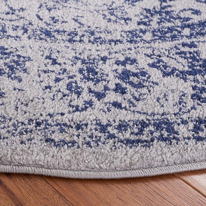 SAFAVIEH Adirondack Collection Area Rug - 4' Round, Grey & Navy, Distressed Vintage Floral Design, Non-Shedding & Easy to Clean, Ideal for Living Room, Bedroom, Dining Space (ADR109P)