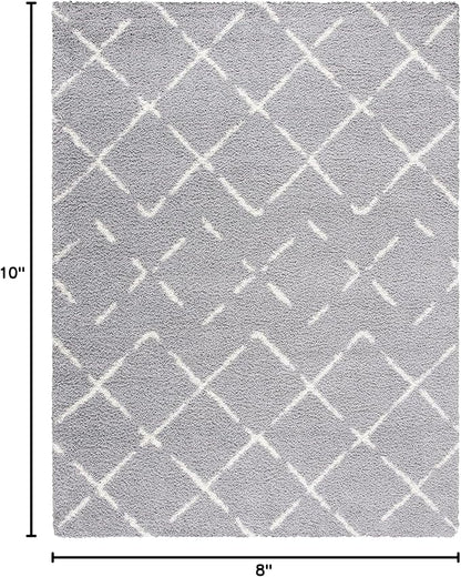 SAFAVIEH Area Rug 8x10 - Arizona Shag Collection - Large - Grey & Ivory, Moroccan Design, Non-Shedding & Easy to Clean, Ideal for Living Room, Bedroom, Dining Space (ASG743D)