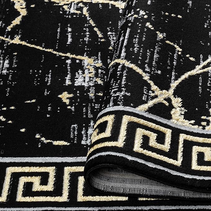 GLORY RUGS Area Rugs Marble 4x5 Black Gold Carpet Modern Abstract Rug Living Room Dining Bedroom Rug