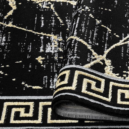 GLORY RUGS Area Rugs Marble 2x7 Black Gold Carpet Modern Abstract Rug Living Room Dining Bedroom Rug
