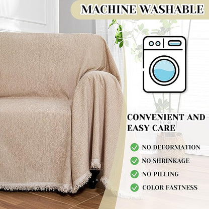 MEETSKY Sofa Covers Armchair Single Couch Cover for Dogs,Throw Couch Cover with Tassel Recliner Chair Recliner Cover Washable 1 Cushion Couch Chenille Couch Protector, 71"x 91", Khaki