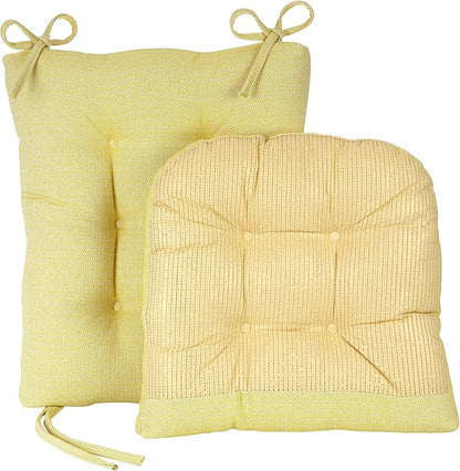 Klear Vu Omega Non-Slip Rocking Chair Cushion Set, Assembled in USA, Thick Padding & Tufted Design, Includes Seat Pad & Back Pillow with Ties, 17x17 Inches, 2-Piece Set, Solid Yellow