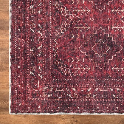 Bloom Rugs Washable Non-Slip 10x14 Rug - Dark Red Traditional Bordered Area Rug for Living Room, Bedroom, Dining Room, and Kitchen - Exact Size: 10' x 14'