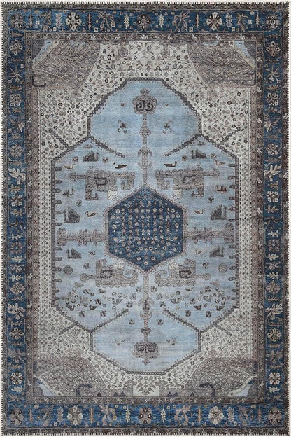 Keen Home Design 9x12 Rug - Machine Washable Area Rug with Non-Slip Backing, Ideal for Living Room, Dining Room, Bedroom - Vintage, Easy Clean, Durable, Low Pile Rug - (9' x 12')