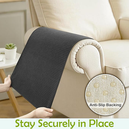 Couch Arm Covers, Waterproof Armrest Cover for Sofa, Armchair, Loveseat, Non-Slip Recliner Arm Covers, Sofa Headrest Covers, Arm Chair Covers Set of 2 (Dark Gray, 24"×20")