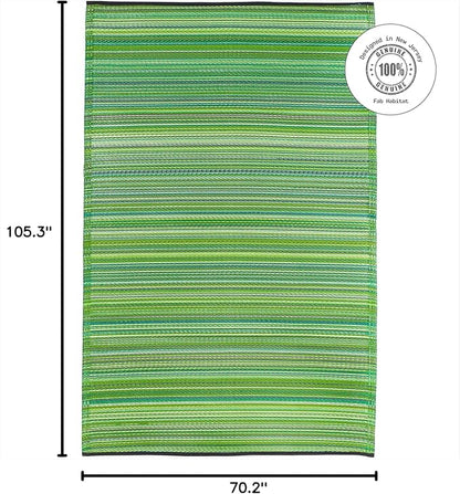 Fab Habitat Outdoor Rug - Waterproof, Fade Resistant, Crease-Free - Premium Recycled Plastic - Striped - Large Patio, Deck, Sunroom, Camping, RV - Cancun - Green - 6 x 9 ft