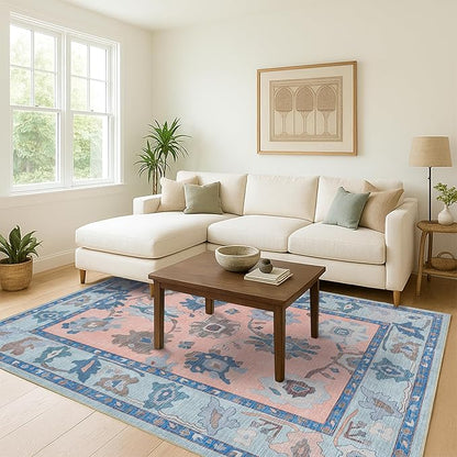 Fame Living Modern Oushak Runner Rug, Vintage, Turkish, Eclectic, Floral, Pastel, Washable, Small Throw Rugs, Short Runner for Hallway, Entryway, Laundry, Foyer, Bedroom, Kitchen, Bathroom, 2'5"x6'5"