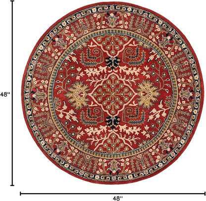 SAFAVIEH Antiquity Collection 4' Round Red/Multi AT64A Handmade Traditional Oriental Wool Area Rug