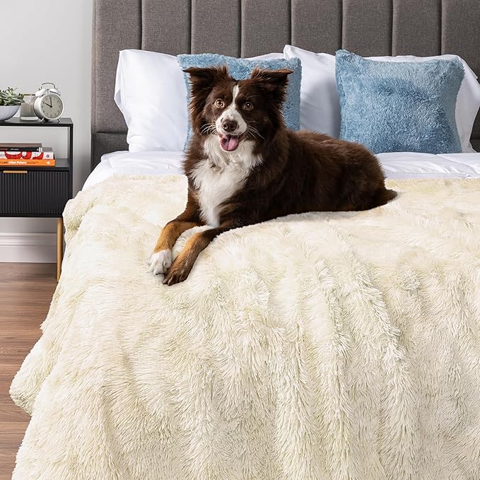PetAmi Waterproof Dog Blanket for Small Medium Dogs, Calming Fleece Cat Blanket, Couch Protector Washable Sherpa Faux Fur Pet Throw for Puppy, Soft Reversible 29x40 Cream Beige