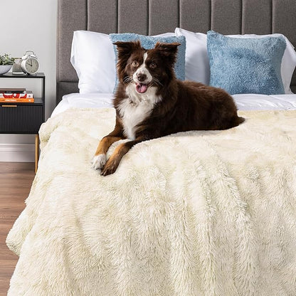 PetAmi Waterproof Dog Blanket for Large Dog, Calming Pet Blanket Bed Couch Cover Protector, Washable Sherpa Faux Fur Throw for Sofa Furniture Protection, Soft Fluffy 60x80 Cream Beige