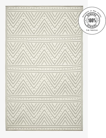 Fab Habitat Chevron Outdoor Rug - Waterproof, Fade Resistant, Crease-Free - Premium Recycled Plastic - Striped - Porch, Deck, Balcony, Mudroom, Laundry Room, Patio - Patan - Beige - 3 x 5 ft
