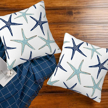 Throw Pillow Covers Nautical Starfish Pillow Covers 18x18 Inch Set of 2 Navy Blue and Turquoise Sea Stars Throw Pillows Decorative Pillow Cases Cushion Covers for Bedroom Livingroom