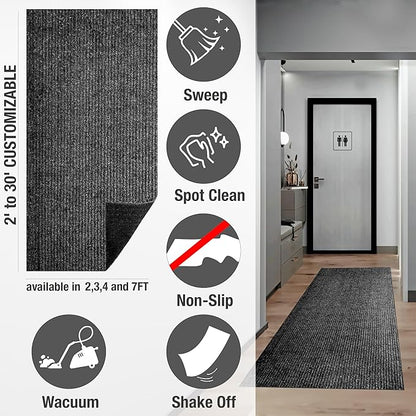 sigun Modern Non-Slip Hallway Runner Rug – Washable, Stain-Resistant & Custom Size – Durable Indoor/Outdoor Carpet for Entryway, Kitchen, Porch, Balcony, Patio & Garage – High-Traffic | Black - 2 x 22