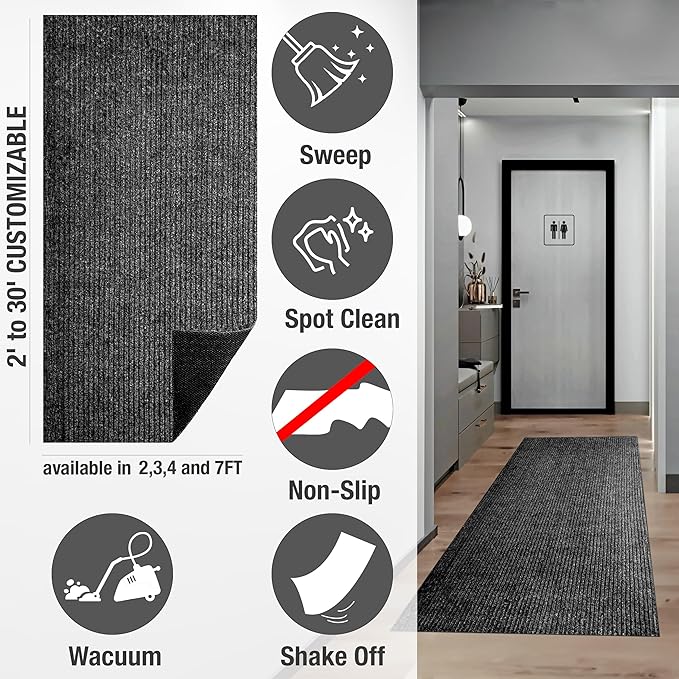 sigun Modern Non-Slip Hallway Runner Rug – Washable, Stain-Resistant & Custom Size – Durable Indoor/Outdoor Carpet for Entryway, Kitchen, Porch, Balcony, Patio & Garage – High-Traffic | Black - 4 x 12