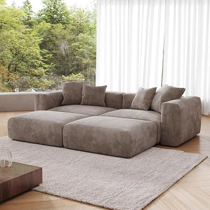JACH Sectional Couches for Living Room, Modern Modular Sectional Couch with Chaise Ottomans, Cushion Covers Removable, Corduroy Sofa Bed for Living Room, Apartment, Office (Light Brown)