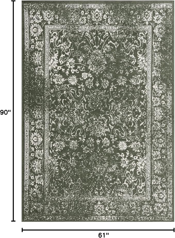 SAFAVIEH Adirondack Collection Area Rug - 5'1" x 7'6", Dark Green & Ivory, Distressed Vintage Floral Design, Non-Shedding & Easy to Clean, Ideal for Living Room, Bedroom, Dining Space (ADR109Y)