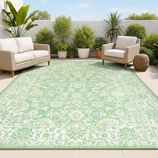 JONATHAN Y Weave Floral Indoor Outdoor Area Rug 9X12 Cream/Green, Tela Bohemian Textured for Backyard, Patio, Porch, Easy-Cleaning, High Traffic, Pet-Friendly, Non-Shedding (SMB100F-9)