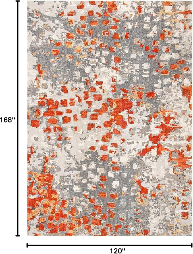 SAFAVIEH Monaco Collection Area Rug - 10' x 14', Grey & Orange, Boho Chic Abstract Watercolor Design, Non-Shedding & Easy Care, Ideal for High Traffic Areas in Living Room, Bedroom (MNC225H)
