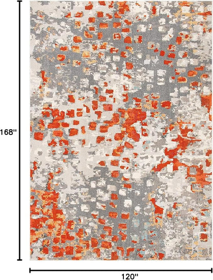 SAFAVIEH Monaco Collection Area Rug - 10' x 14', Grey & Orange, Boho Chic Abstract Watercolor Design, Non-Shedding & Easy Care, Ideal for High Traffic Areas in Living Room, Bedroom (MNC225H)