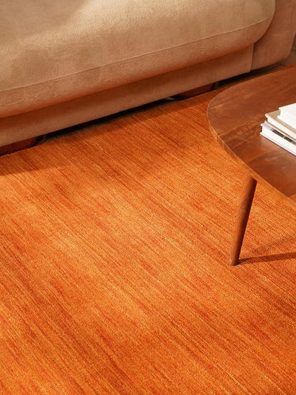 Rugsotic Carpets Hand Knotted Loom Wool ECO-Friendly Area Rugs - 3'x5', Rectangle, Orange Color, Solid Plain Design, High Pile Handmade Anti Skid Area Rugs for Living Room, Bed Room (L00111)