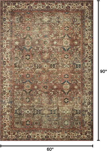 Loloi Magnolia Home by Joanna Gaines Banks Collection BAN-04 Brick/Ivory 5'-0" x 7'-6", .13" Pile Height, Machine Washable, Area Rug