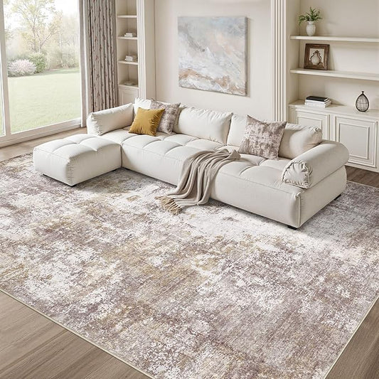 Washable 8X10 Area Rug: Modern Abstract Soft Non-Slip Indoor Rugs Home Decor - Low Pile Stain Resistant Carpet for Living Room Bedroom Dining Room Playroom Office(Golden Brown 8'x10')