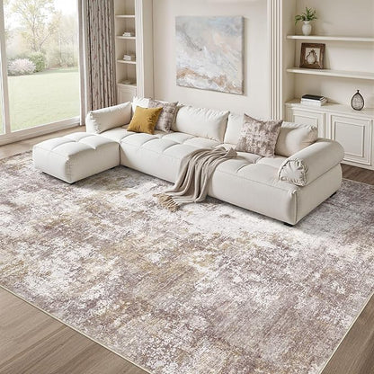 Washable 5X7 Area Rug: Modern Abstract Soft Non-Slip Indoor Rugs Home Decor - Low Pile Stain Resistant Carpet for Living Room Bedroom Dining Room Playroom Office(Golden Brown,5'x7')