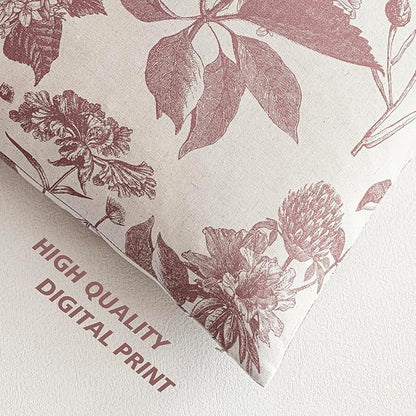 Foindtower Set of 2 Linen Floral Vintage Throw Pillow Covers Neutral Accent Decorative Cushion Covers Farmhouse Boho Home Decor for Sofa Chair Couch Bedroom Living Room,20×20 Inch,Dark Pink