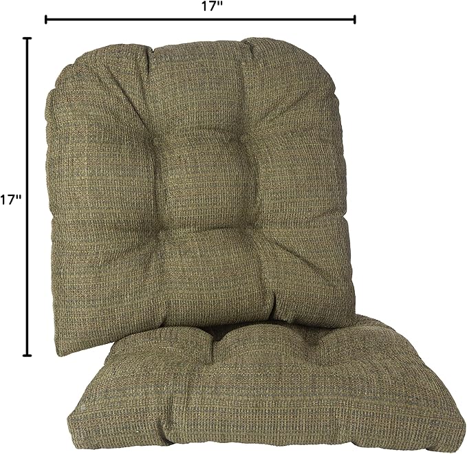 Klear Vu Gripper Overstuffed Universal Non-Slip Dining Chair Cushions for Kitchen Decor or Office Use, U-Shaped Skid-Proof Seat Pad, 17x17 Inches, 2 Count (Pack of 1), Honeycomb Green