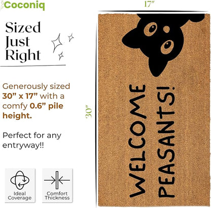 Coir Door Mats 17" X 30", Non-Slip Sturdy, PVC Backed Heavy Duty, Easy to Clean, Ideal for Door Entrance, Patio, Porch, Backyard, Garages, Sneaky Welcome Peasants