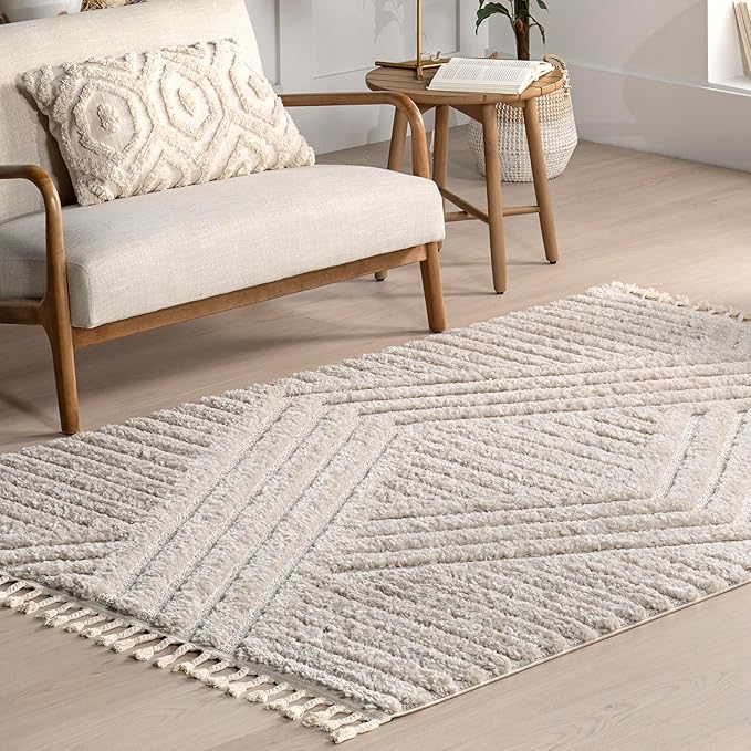 nuLOOM Risette Beige, 6'7" x 9', Geometric, Soft and Textured, High Traffic, Stain Resistant, Easy Clean, Durable Area Rug for Bedroom, Living Room, Dining Space, Den, Foyer, Entryway