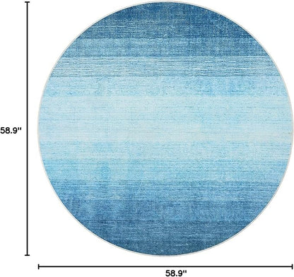 Wonnitar Modern Ombre Washable Round Rugs 5ft, Blue Round Living Room Rug, Soft Circle Bedroom Area Rug, Non-Slip Contemporary Low Pile Large Throw Carpet for Nursery Dining Room (Blue, Round 5ft)