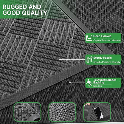 Front Door Mat, Heavy Duty Indoor Outdoor Doormat, 72" x 24" Low Profile Outdoor Mats for Home Entrance, Stain and Fade Resistant Welcome Mat Ideal for High Traffic Area, Diamond Grey