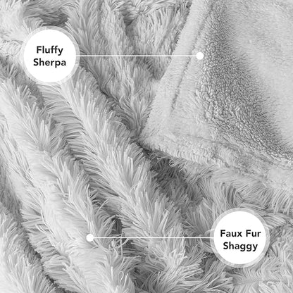 PetAmi Waterproof Dog Blanket for Large Dog, Queen Size Calming Pet Blanket Couch Cover Protector, Sherpa Faux Fur Cat Throw for Sofa Furniture Bed, Soft Fluffy XL, 90x90 Light Gray