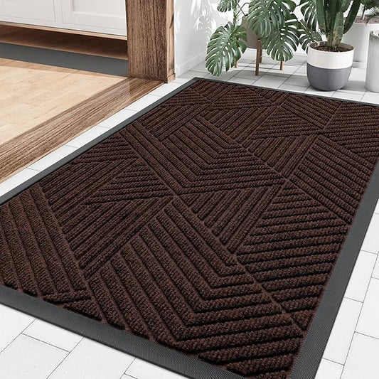 Smiry Front Door Mat Outside Entrance, Heavy Duty Sturdy Natural Rubber Doormat, Trap Dirt and Moisture, Easy Clean Low Profile Mats for Indoor Outdoor Entry, Irregular Triangle (36x24, Deep Brown)
