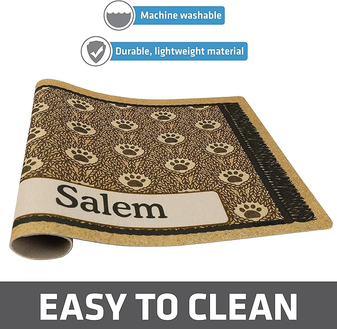 Drymate Personalized Pet Bowl Placemat, Custom Dog & Cat Food Feeding Mat - Absorbent Fabric, Waterproof Backing - Machine Washable/Durable (USA Made) (12" x 20") (Brown Paw Braid)