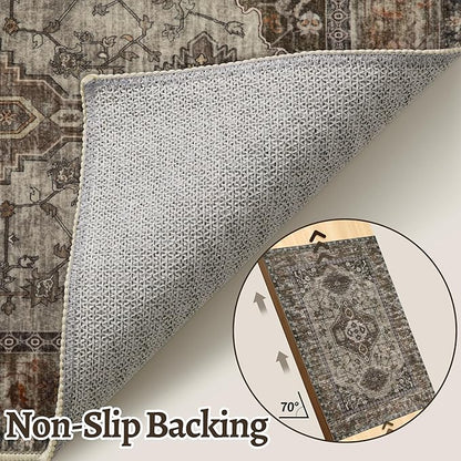 Tangsoo 2x6 Washable Runner Rug for Hallways, Non Slip Vintage Runner Rug, Soft Low Pile Long Rug Runner, Print Distressed Carpet Runners for Kitchen Bedroom Entryway Bathroom Living Room Grey