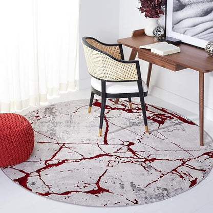 SAFAVIEH Amelia Collection 6'7" Round Grey/Red ALA293L Modern Abstract Non-Shedding Entryway Foyer Living Room Bedroom Kitchen Area Rug