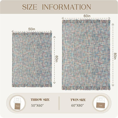Multi-Color Pink Blue Cable Knitted Throw Blanket for Couch,50"X60" Boho Style Textured Blankets for Home Decor,Super Soft Warm Cozy Chunky Knit Blanket with Decorative Tassels for Bed
