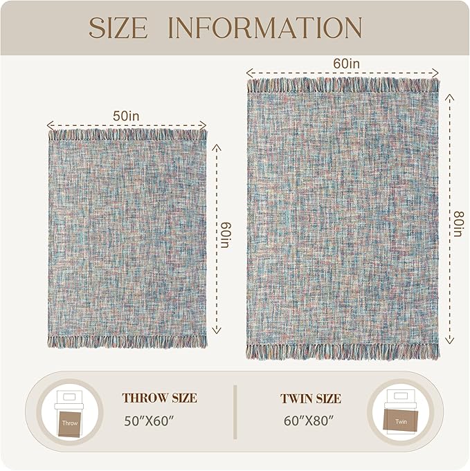 Multi-Color Pink Blue Cable Knitted Throw Blanket for Couch,60"X80" Boho Style Textured Blankets for Home Decor,Super Soft Warm Cozy Chunky Knit Blanket with Decorative Tassels for Bed