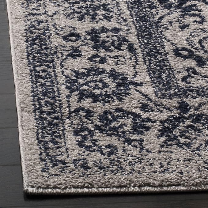 SAFAVIEH Adirondack Collection Runner Rug - 2'6" x 8', Grey & Navy, Distressed Vintage Floral Design, Non-Shedding & Easy to Clean, Ideal for Hallway, Foyer, Entryway, Bedroom (ADR109P)